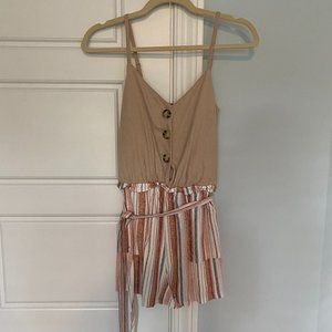 Tan/Stripes Sleeveless Romper